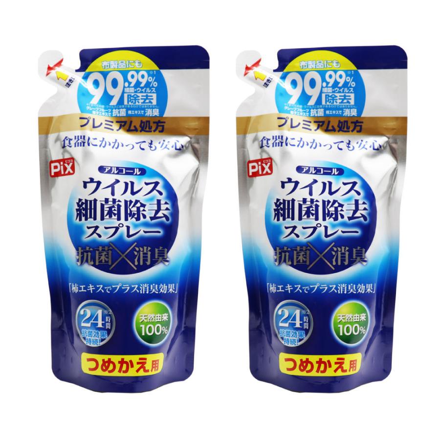 アルコール 除菌スプレー ウイルス 細菌 除去 スプレー つめかえ用 350ml×2個セット 抗菌 消臭 24時間効果持続 プレミアム処方 布製品にも 詰め替え 送料無料｜wagonsale｜06