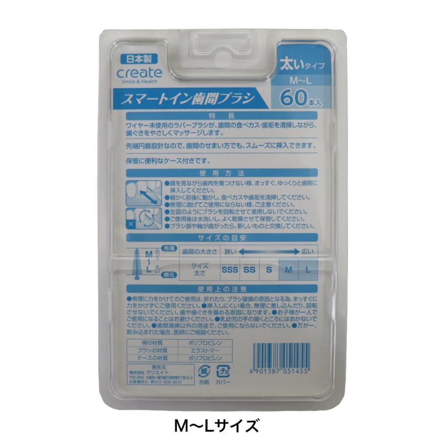 歯間ブラシ スマートイン 日本製 60本入×4個セット 計240本 お徳用 極細 普通 太い 選べる3サイズ やわらかなゴムタイプ 携帯ケース付き 送料無料 ゆうパケット｜wagonsale｜08