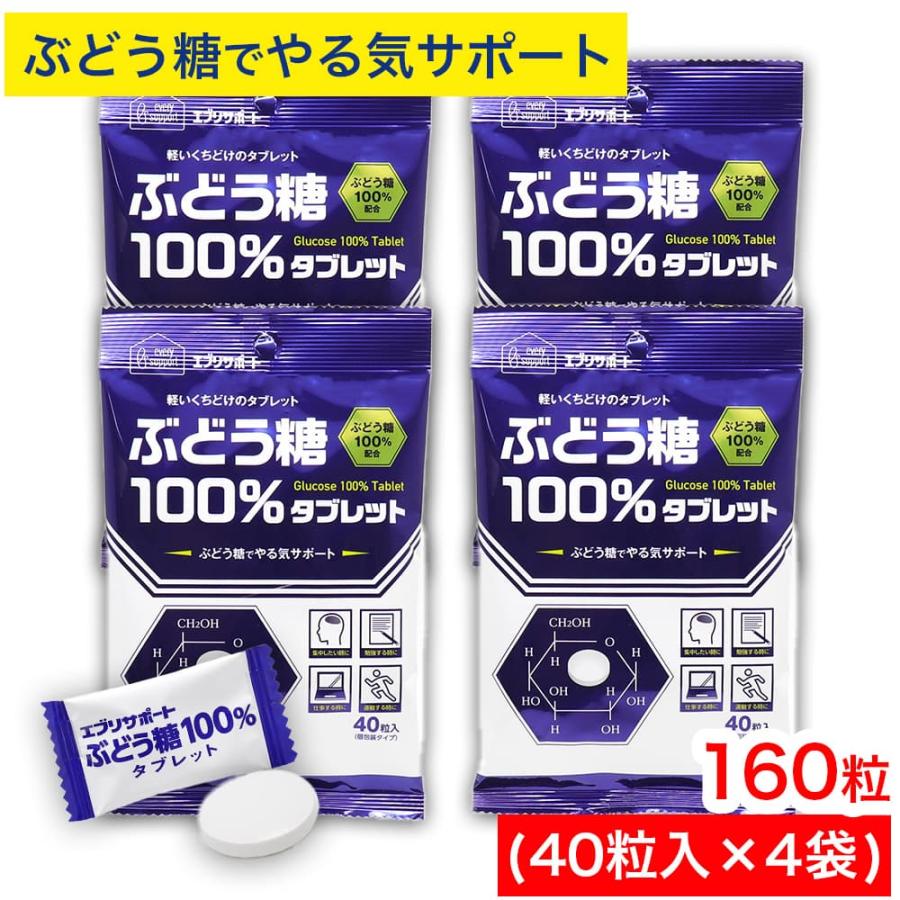 ブドウ糖 100％ タブレット 160粒（40粒入×4袋） 個包装 固形 ぶどう糖100％配合 グルコース エブリサポート 爆買（Yahoo!・わごんせる）