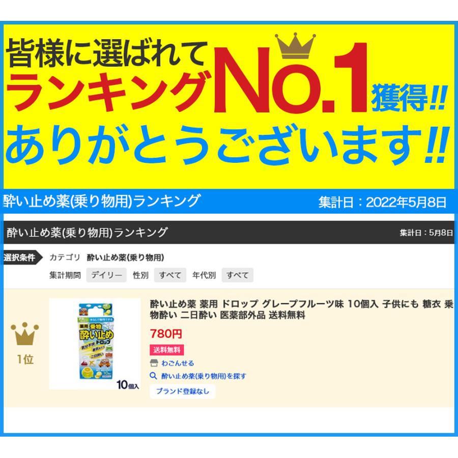 酔い止め薬 薬用 ドロップ グレープフルーツ味 10個入 子供にも 糖衣 乗物酔い 二日酔い 医薬部外品 送料無料 わごんせる 通販 Paypayモール