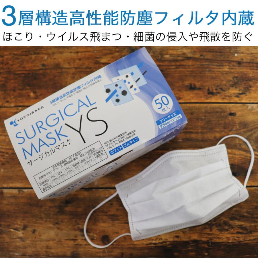 マスク 不織布 不織布マスク 使い捨てマスク サージカルマスクYS 1箱 50枚入 三層マスク 送料無料 :4979607500908:わごんせる 通販 横井定 サージカルマスクYS ホワイト 50枚×10箱セット まとめ買い