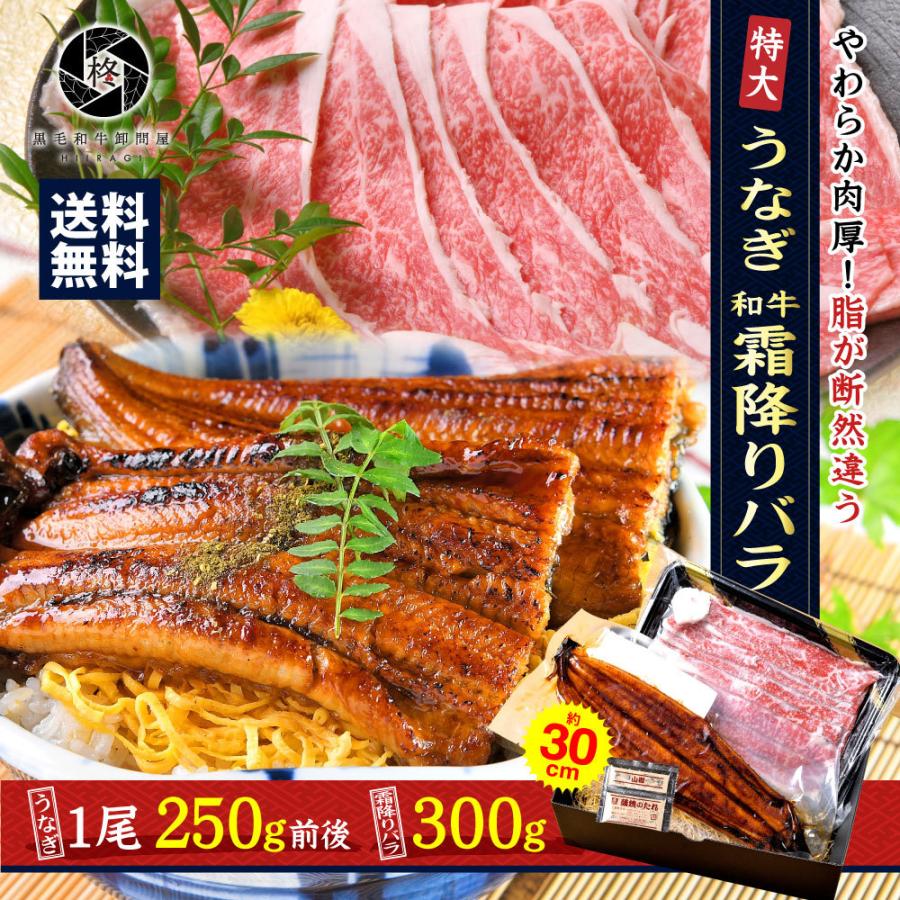 父の日 和牛 鰻 セット特大 うなぎ 蒲焼き 1尾と 黒毛和牛 バラスライス 300g 冷凍食品｜wagyu-hiiragi