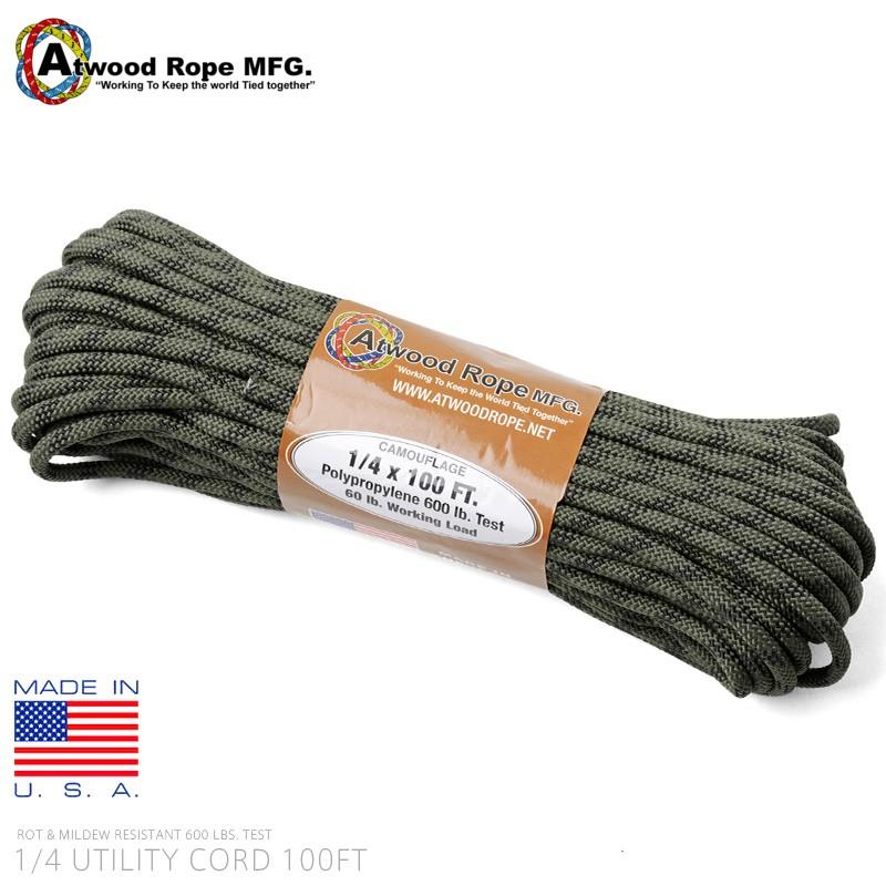 ATWOOD ROPE MFG. アトウッド・ロープ 1/4×100フィート ユーティリティコード MADE IN USA テントロープ ザイル パラコード パラシュートコード【T】｜waiper