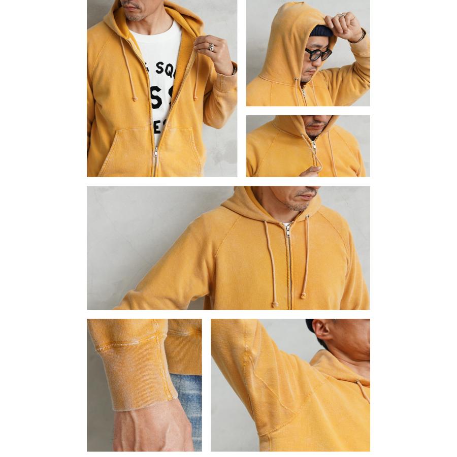Good On グッドオン GOBW-502VD ラグラン ジップ フードスウェットパーカー VINTAGE DYE 日本製【Sx】【T】｜メンズ トップス フーディー フルジップ 無地 大きいサイズ カジュアル ブランド おしゃれ GOOD ON（グッドオン） GOBW-502VD ラグラン ジップ フードスウェット