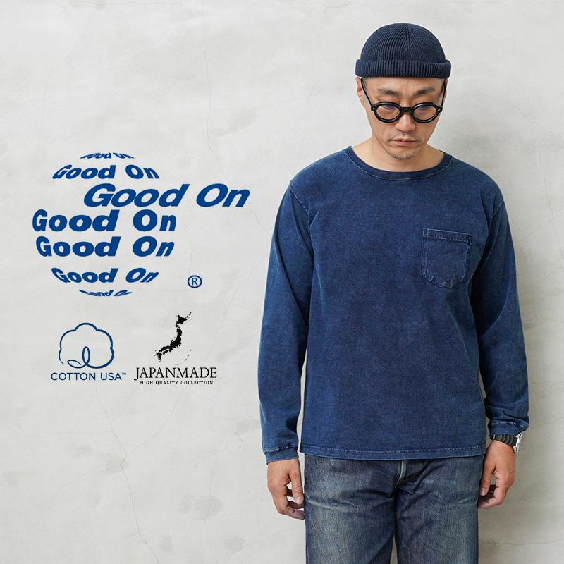 Good On グッドオン GOLT-1306IS L/S ポケット Tシャツ INDIGO SHAVE 日本製【Sx】【T】｜メンズ 長袖 ロングスリーブ トップス インナー 藍染め インディゴ カジュアル 大きいサイズ 洗い ブランド おしゃれ GOOD ON（グッドオン） GOLT-1306IS L/S ポケット Tシャツ INDIGO