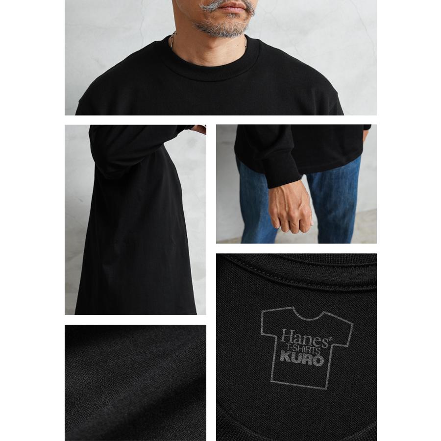 Hanes ヘインズ HM4-C201 T-SHIRTS KURO クルーネック ロングスリーブ