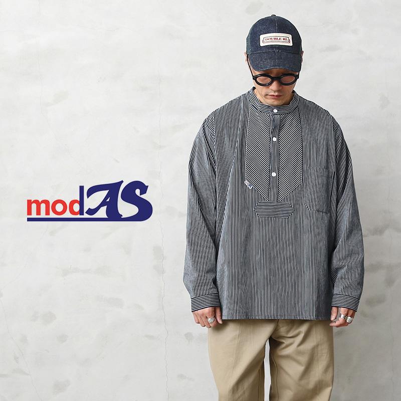 美品 modas ストライプ フィッシャーマンシャツ モダス 46 modAS モダス 1000 フィッシャーマンシャツ ストライプ プル