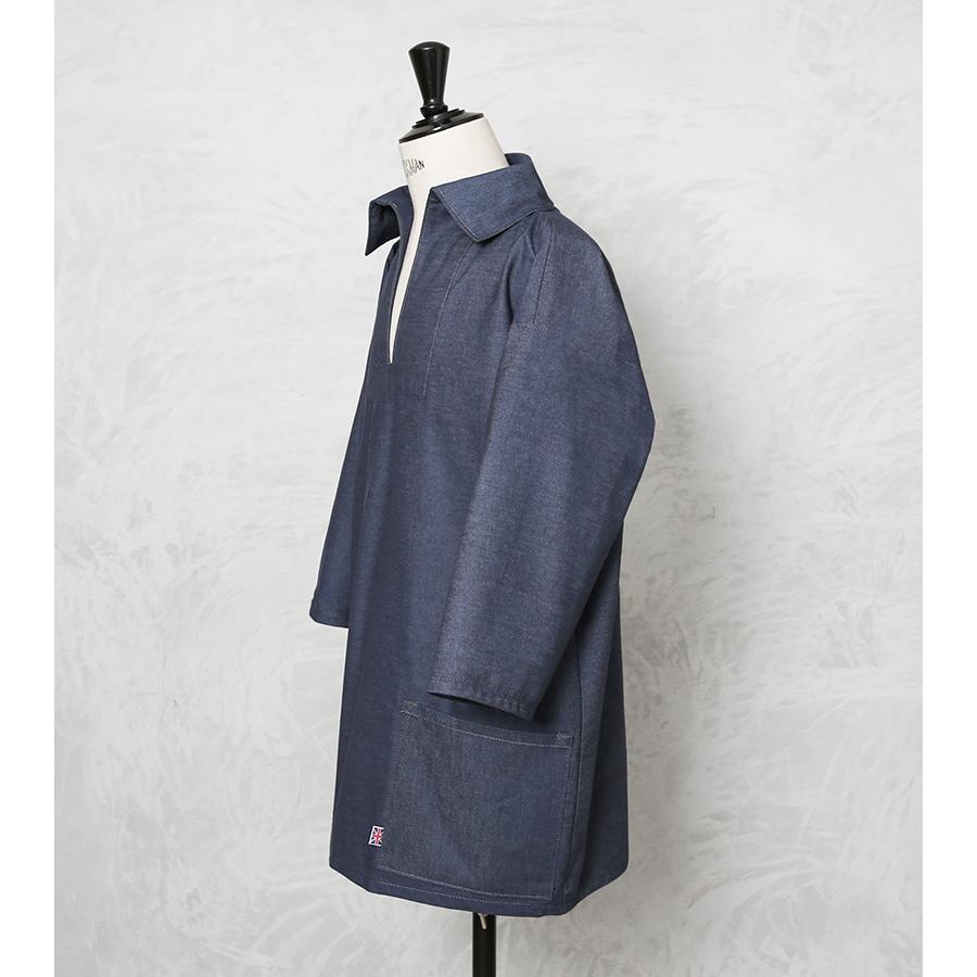 Newlyn Smocks ニューリンスモック フィッシャーマンズ スモック Vネック 七分袖 デニム MADE IN UK ユーロ イギリス製 ワークシャツ 春 ブランド【T】｜waiper｜05