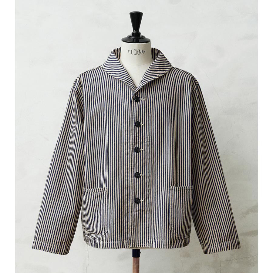 WAREHOUSE U.S. NAVYヒッコリープリズナージャケット WAIPER.inc 米軍 U.S.NAVY PRISONER ヒッコリーショールカラー