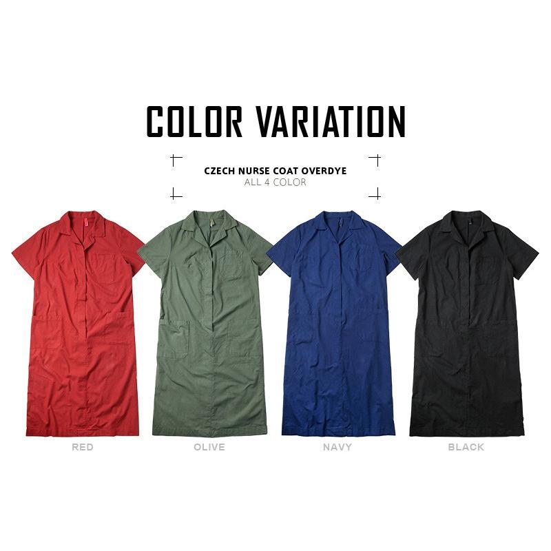 実物 新品 チェコ軍 ナースコート シャツワンピース OVER DYE（後染め） 半袖 春 夏 マキシ丈 ロング ゆったり 無地 カジュアル【クーポン対象外】【T】