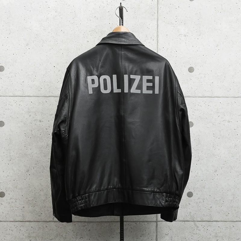 ドイツ警察　レザージャケット　42 MILITARY 実物 USED ドイツ警察 ブラック レザージャケット