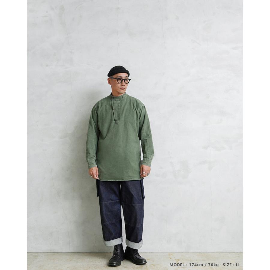 実物 USED スウェーデン軍 M-55 スタンドカラー プルオーバーシャツ