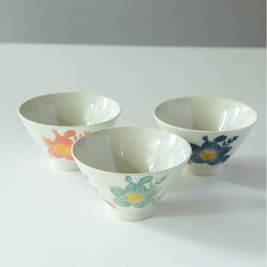 茶漬揃い陶器の茶碗 5個セット 花柄・葉柄和食器 波佐見焼 勲山窯 反碗 キキョウ お茶碗 ご飯茶碗 和食器 桔梗 花柄