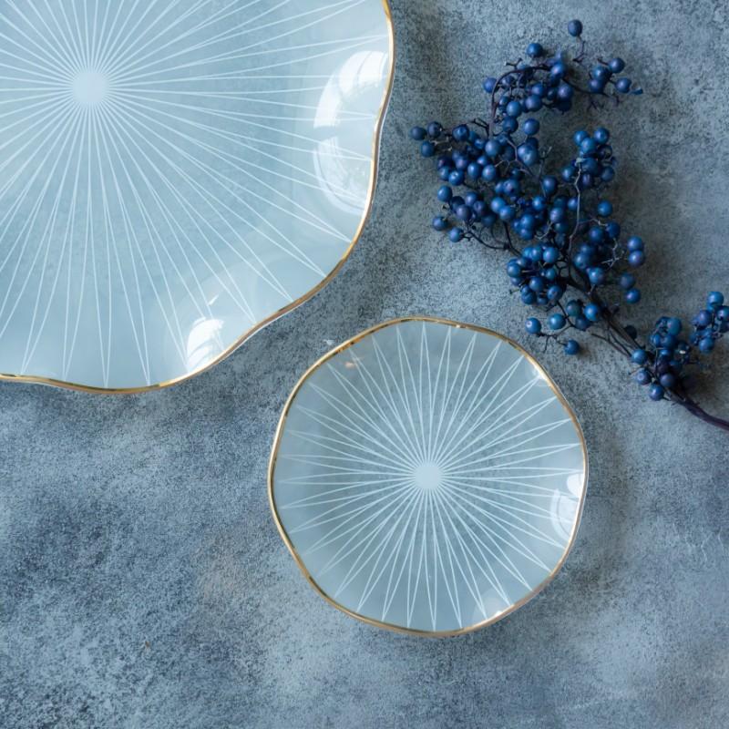 LOTUS ロータス 濁白色 半透明 ガラス 12cm プレート 小皿 日本製 皿