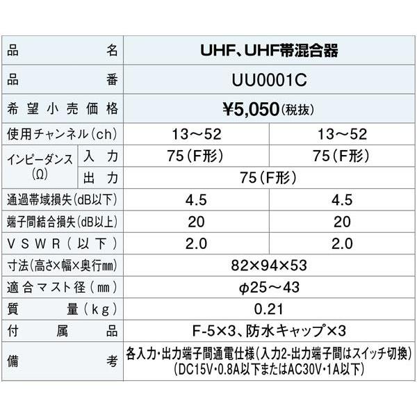 【中古】DXアンテナ UHF、UHF帯混合器 UU0001C DXアンテナ UU0001C UHF・UHF帯混合器