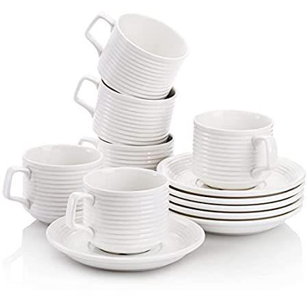 Porcelain Espresso Cups with Saucers, 4 Ounce Stackable Cappuccino Cups  with Metal Stand for Coffee Drinks, Latte, Tea