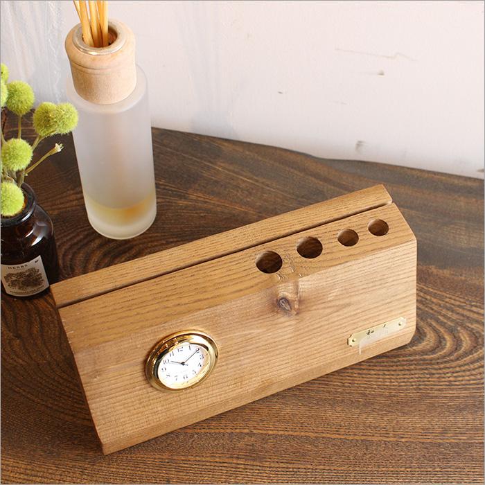 古材 ペンスタンド 高級 時計付き イチイの木 おしゃれ 北欧