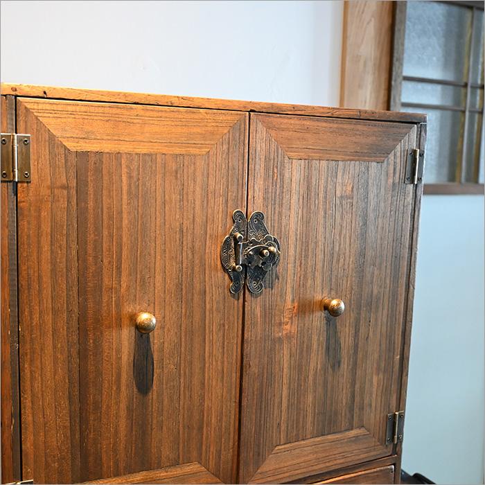 本棚 収納 引き出し付 棚 アンティーク 昭和レトロ 家具 当時物 インテリア 杉古材 扉付き収納ボックス シェルフ 本棚 無垢材 アンティーク家具 和