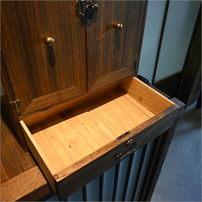 本棚 収納 引き出し付 棚 アンティーク 昭和レトロ 家具 当時物 インテリア 杉古材 扉付き収納ボックス シェルフ 本棚 無垢材 アンティーク家具 和