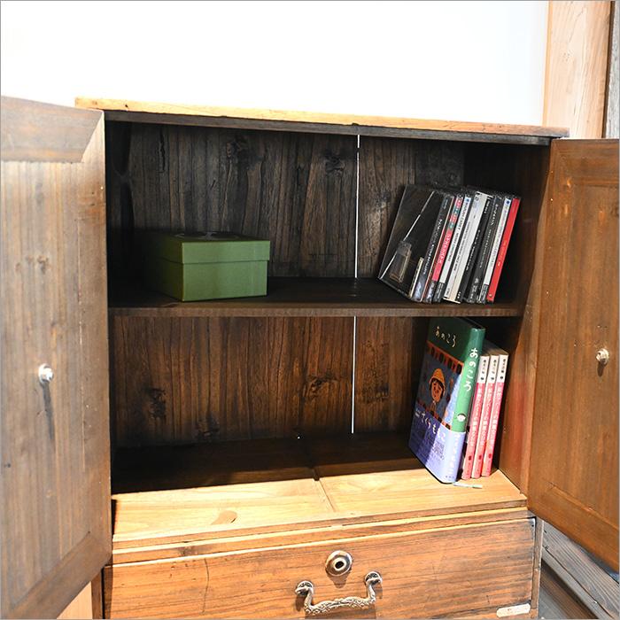 杉古材 扉付き収納ボックス シェルフ 本棚 無垢材 アンティーク家具 和