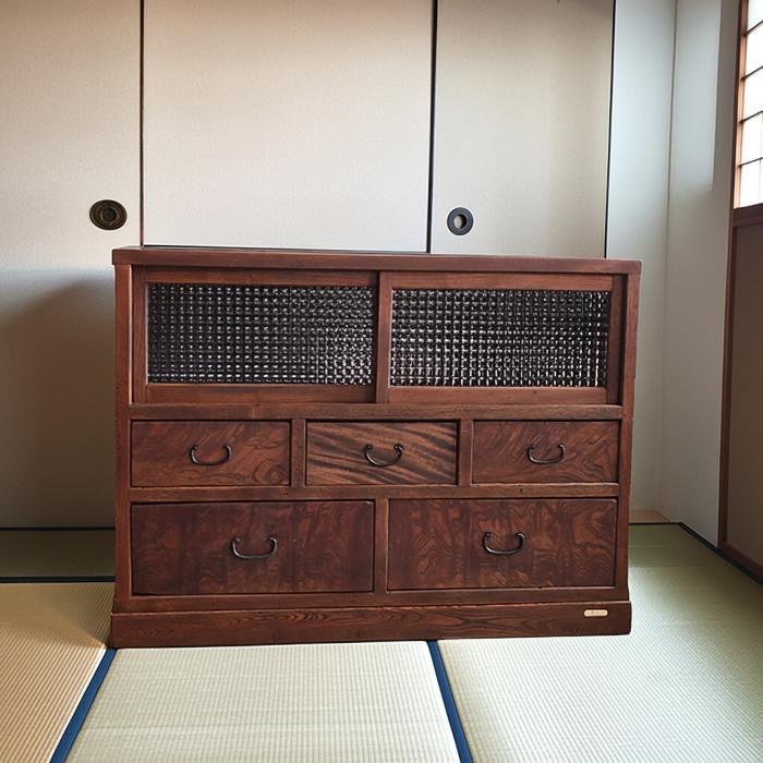 明治末期〜大正期 和箪笥リメイクチェスト ケヤキ無垢材 モザイク