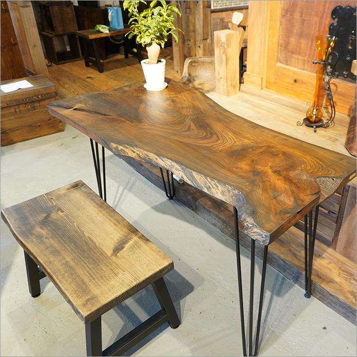 【アンティーク】木製ベンチ 長椅子 ビンテージ レトロ 古家具 古木　アピトン材 ベンチ 古木 古材 木製 天然木 可愛い お洒落 アンティーク レトロ