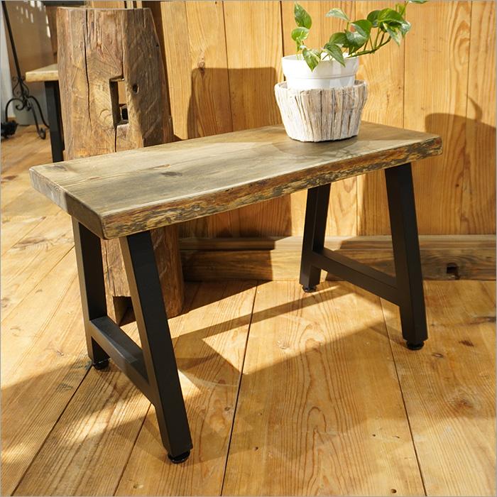 日本製 古材のベンチ 木製 スツール 2人掛け おしゃれ 椅子 アイアン