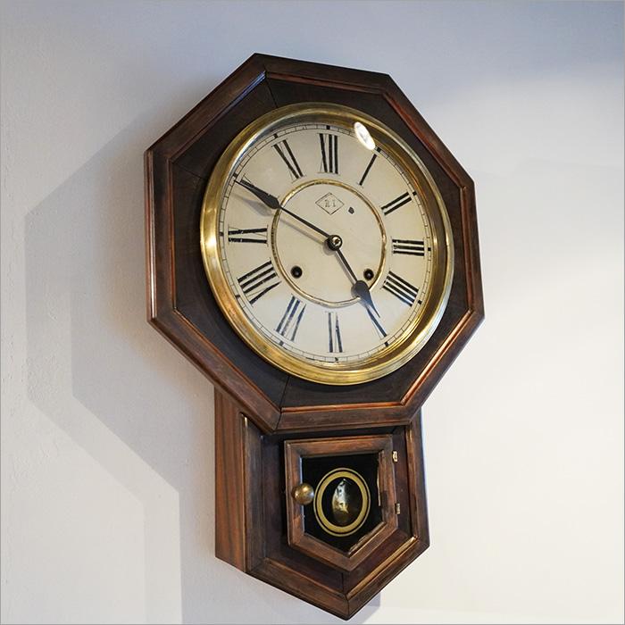 柱時計 アンティーク 振り子時計 ぜんまい時計 古時計 木製 八角形