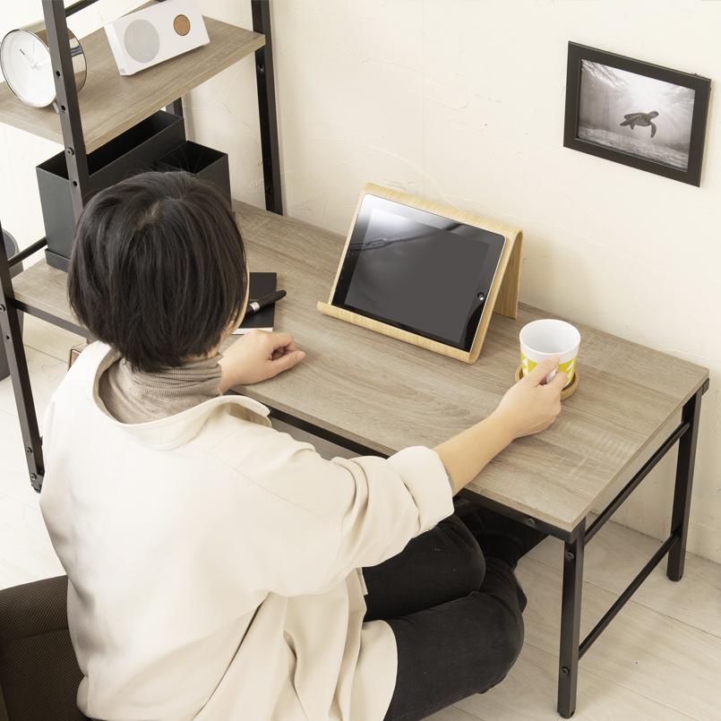ラック付き4WAYデスク 幅100cm テーブル 机 木製 収納 テレワーク PC 