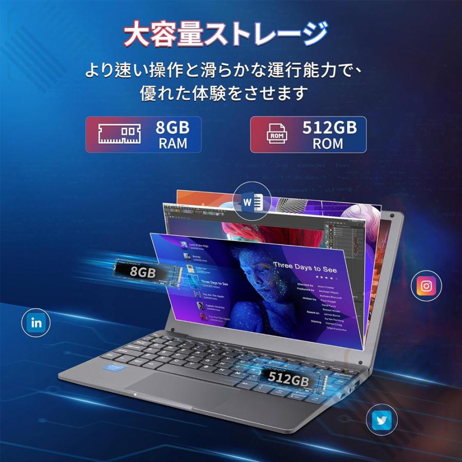 ノートパソコン 新品 Office付き win11 Pro 10.1インチ Celeron N4020 8GB,128~512GB 約0.7kg Webカメラ/Windows 11 /初期設定不要/無線 初心者向け｜wakamatsuya111｜05