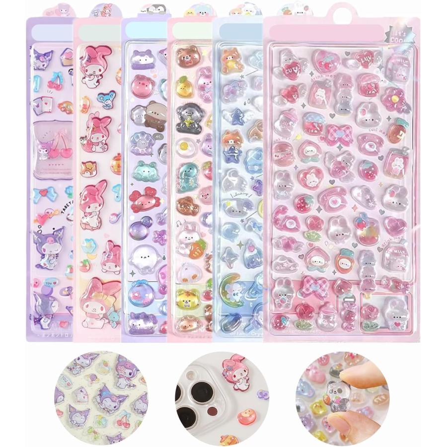 6枚セット」 ぷくぷくシール 3dシール 手帳用 可愛い 立体 ポキシ 日記