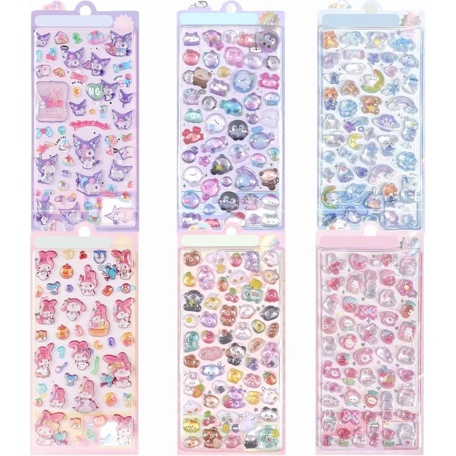 6枚セット」 ぷくぷくシール 3dシール 手帳用 可愛い 立体 ポキシ 日記