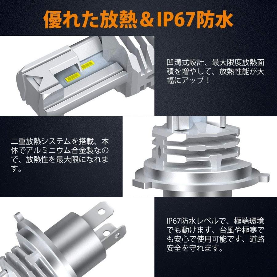 LEDヘッドライト H4 バルブ 新車検対応 Hi/Lo 車/バイク用 12V/24V車対応 ホワイト 16000LM 一体型 EV車対応 送料無料｜wakamizuri｜06