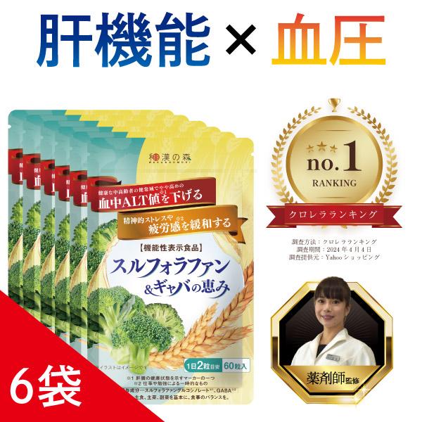 【薬剤師監修】スルフォラファン 肝機能 サプリ 肝臓 エキス ギャバ gyaba alt ALT値 血圧 下げる スルフォラファン&ギャバの恵み 6袋 | 和漢の森