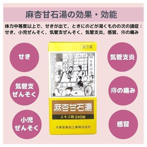 最大10％お得！ 麻杏甘石湯エキス錠240錠約20日分 ４個 せき 咳 気管支炎 気管支ぜんそく 小児ぜんそく 感冒 痔 痛み 第２類医薬品 漢方薬 市販薬｜wakantantragan-honpo｜02