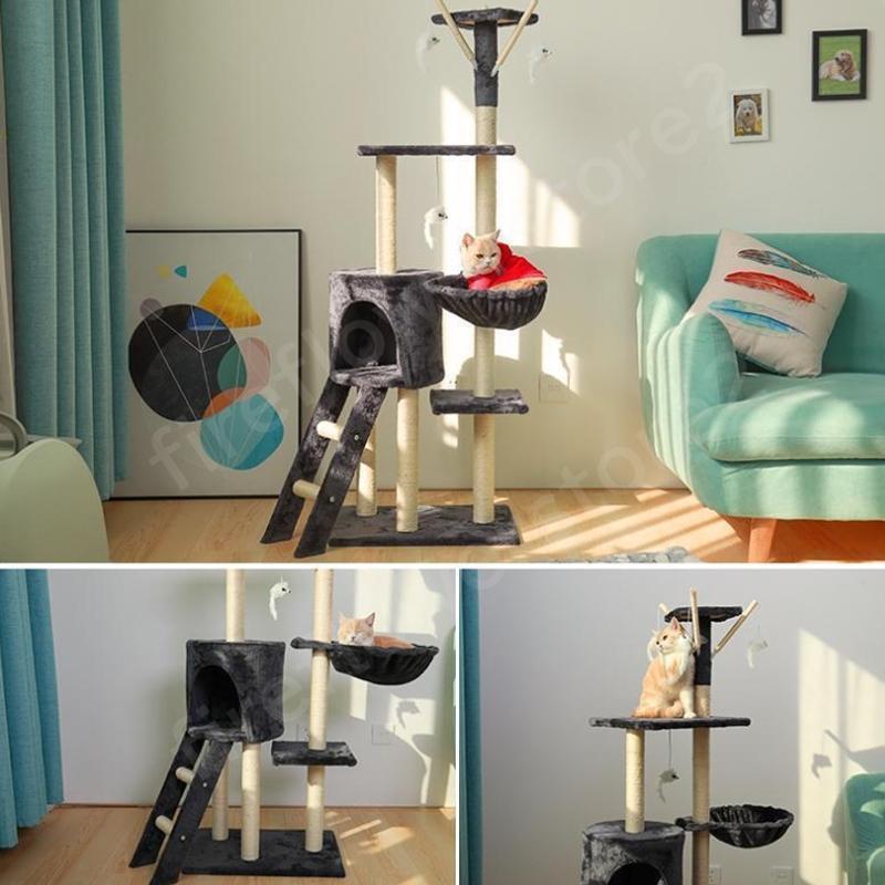 キャットタワー スリム おしゃれ 北欧 据え置き 置き型 安定感 シンプル 大型猫 小型 小型猫 運動不足 おもちゃ 省スペース 組立簡単 運動不足 省スペース