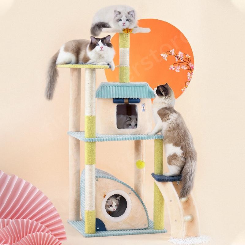 キャットタワー スリム おしゃれ 北欧 据え置き 置き型 安定感 シンプル 大型猫 小型 小型猫 運動不足 和風 おもちゃ 省スペース 組立簡単 運動不足 省スペース