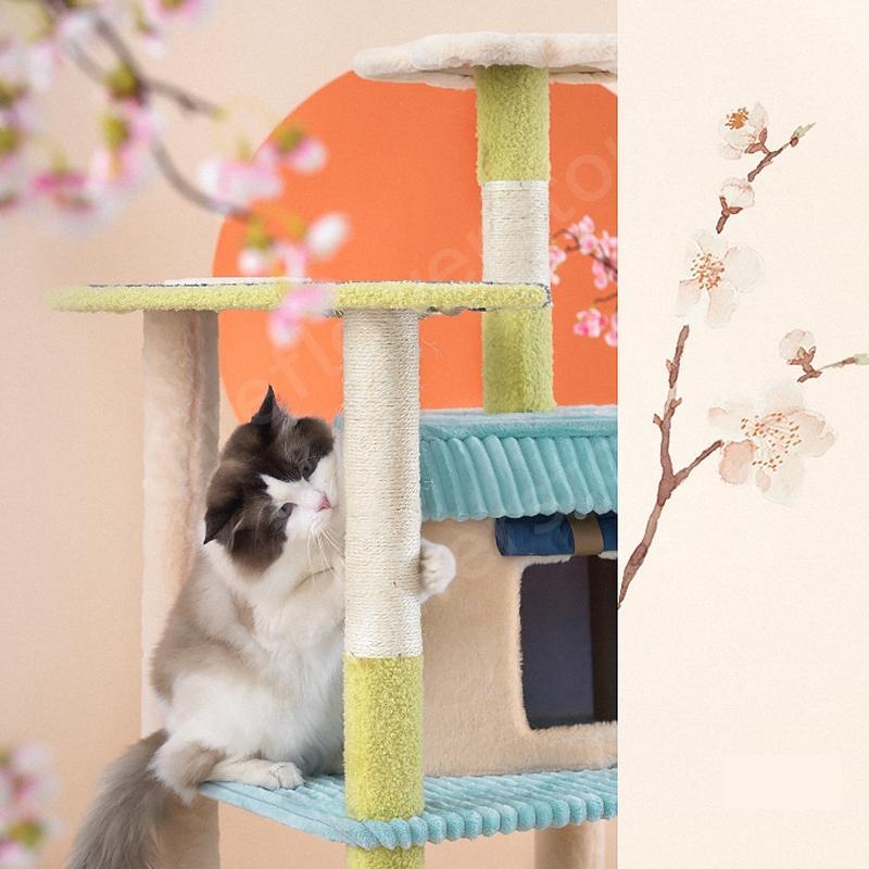 キャットタワー スリム おしゃれ 北欧 据え置き 置き型 安定感 シンプル 大型猫 小型 小型猫 運動不足 和風 おもちゃ 省スペース 組立簡単 運動不足 省スペース