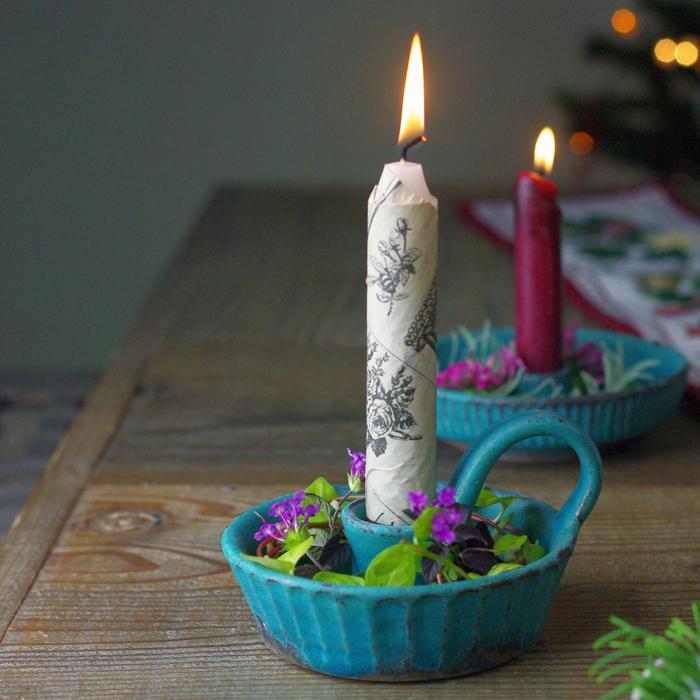 ターコイズ色のアロマキャンドル入れ ターコイズ色のアロマキャンドル入れ タッセル＆シルバー 蓋つき