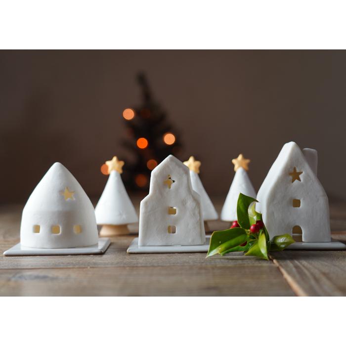 益子焼のキャンドルハウス 【おうち】 LEDライト＆台座つき わかさま