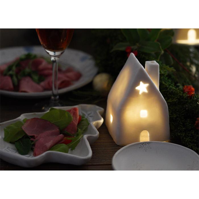 益子焼のキャンドルハウス 【おうち】 LEDライト＆台座つき わかさま