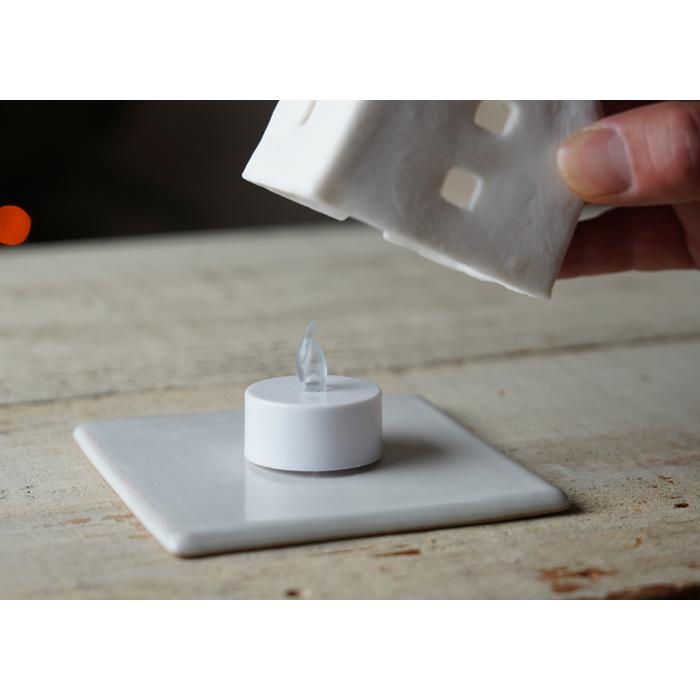 益子焼のキャンドルハウス 【教会】 LEDライト＆台座つき わかさま陶芸