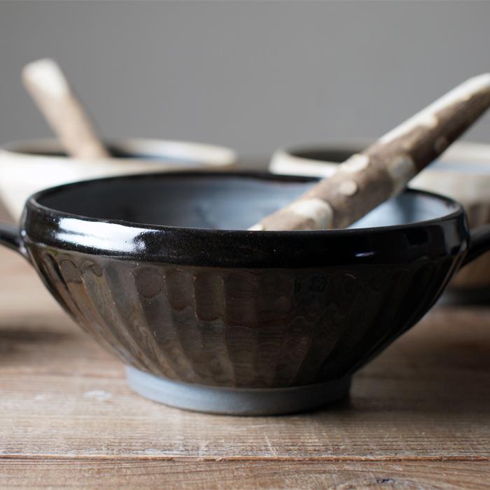 益子焼のすり鉢 【大サイズ/黒】 すりこぎ棒セット 陶器製 日本製