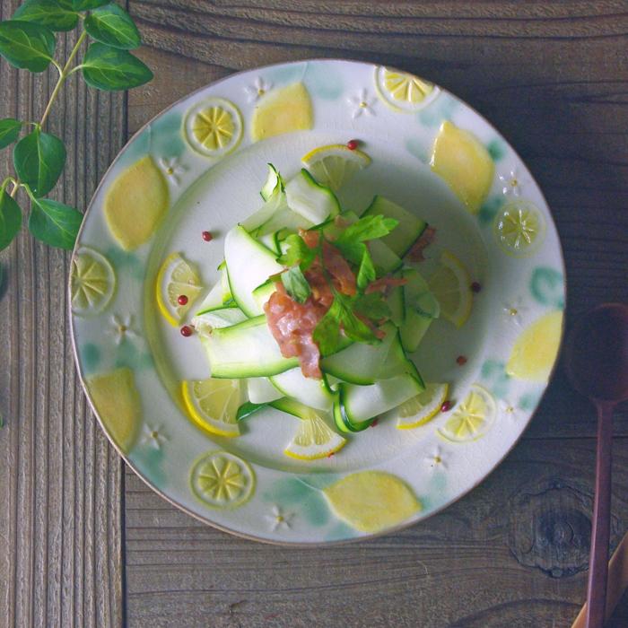 SSDDシリーズ 大きなレモン柄のお皿 益子焼 中皿 プレート 丸皿 Same