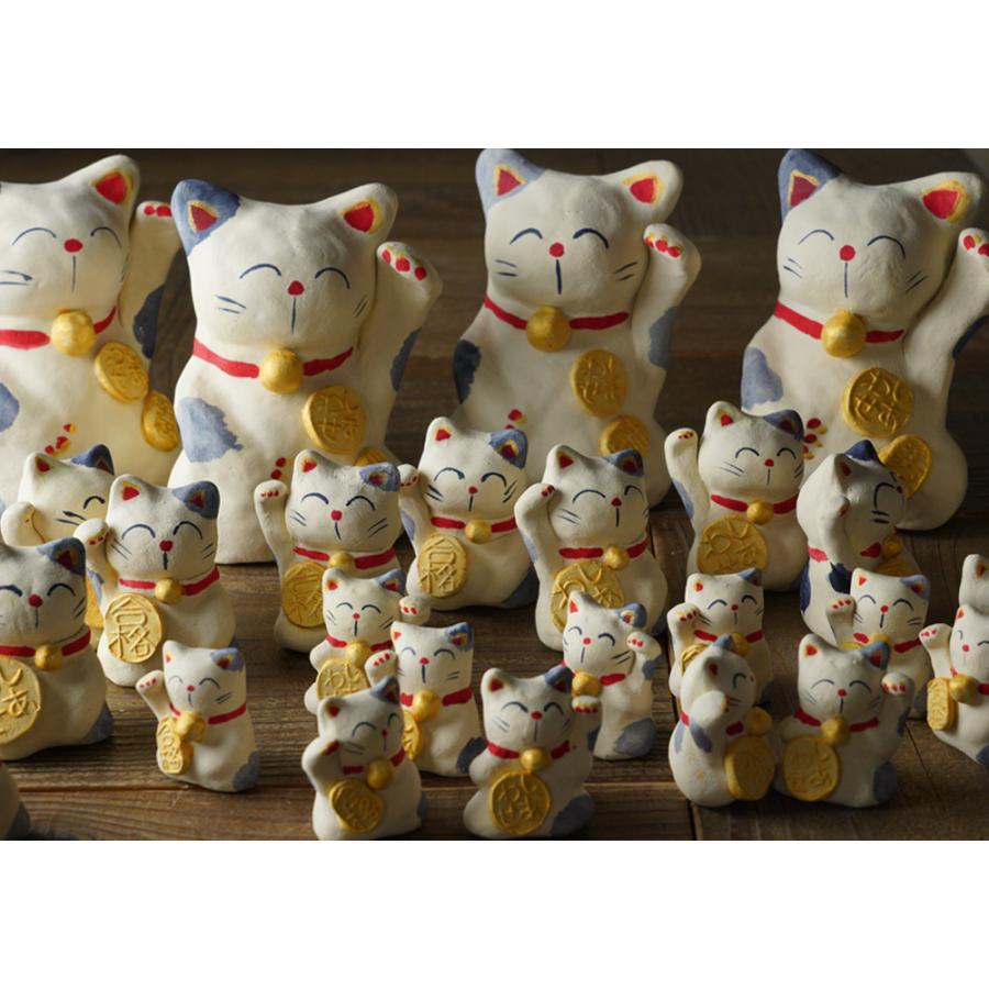 陶器製 猫 置物セット 益子焼 益子焼の招き猫 【中サイズ】 わかさま陶芸 職人の手づくり まねきねこ