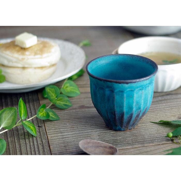 シャビーターコイズ 丸カップ 益子焼 青 フリーカップ ナチュラル