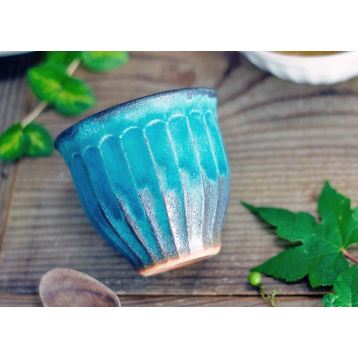 シャビーターコイズ 丸カップ 益子焼 青 フリーカップ ナチュラル