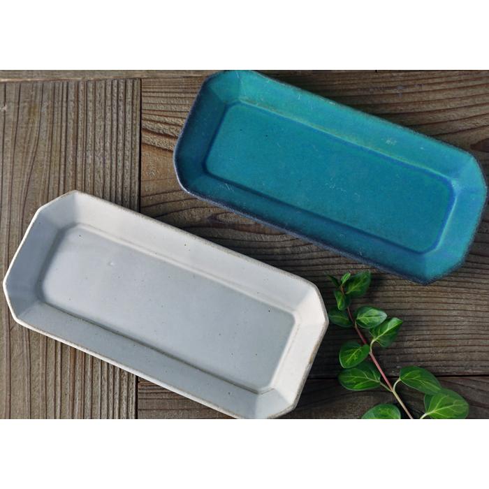 益子焼 長皿 シャビーターコイズ 長方形 角皿 八角形 ナチュラル
