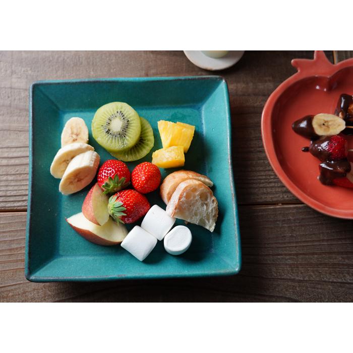 益子焼　角皿 益子焼 カルパッチョ皿（小）シャビーターコイズ 角皿 スクエア 中皿