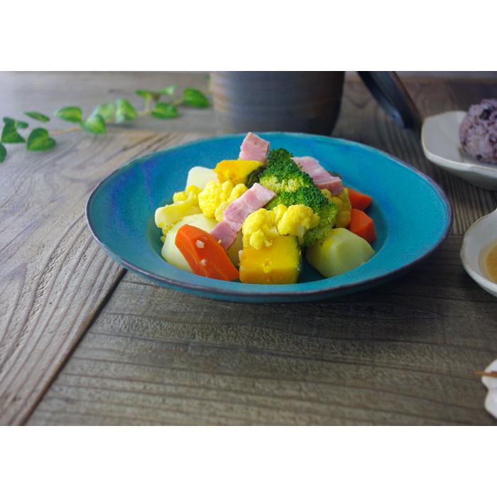 リム皿(大) シャビーターコイズ 益子焼 リムプレート ナチュラル